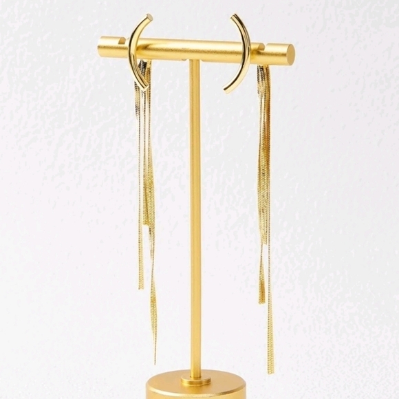 Gold Tone Statement earrings yellow Curved Bar Tassel boho minimalist  💖 2/$30 - Picture 13 of 13